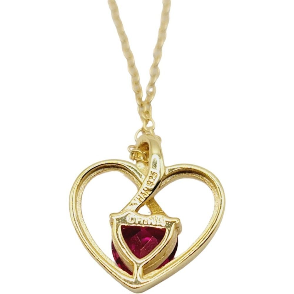Vtg Gold Vermeil Over Sterling‎ Silver Necklace with Heart Pendant Red Sapphire - Picture 4 of 6
